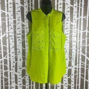 NEW Michael Kors Studded Pocket Sleeveless Button Front Top L